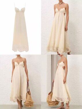 Zimmermann Embroidered Eyelet Linen Maxi Dress - Cream - Size 0